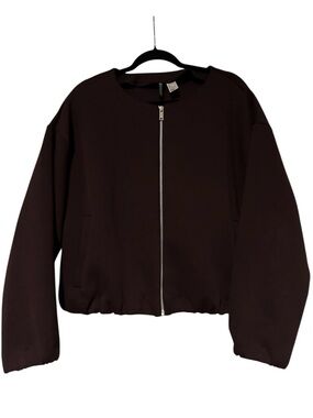 H&M Dark Purple Zip-Front Bomber Jacket with Bubble Hem Size L